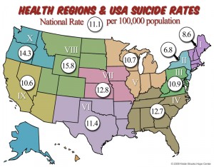 US suicide rates by region - National Hopeline Network statistics