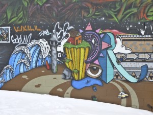 Graffiti tagger "Goldin" defaced a mural near South Broadway in Denver, Colo.