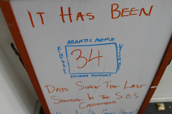 A whiteboard in the SOS office keeping track of the number of days since the last gun violence.