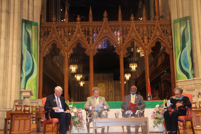 Left to right, Dr. Tom McInerny, president of the American Academy of Pediatrics, Dr. Mark Rosenberg, president and CEO of the Task Force for Global Health, Dr. David Satcher, director of the Satcher Health Leadership Institute at  Morehouse School of Medicine, and Marian Wright Edelman, president and founder of the Children's Defense Fund, participate in Sunday's forum.