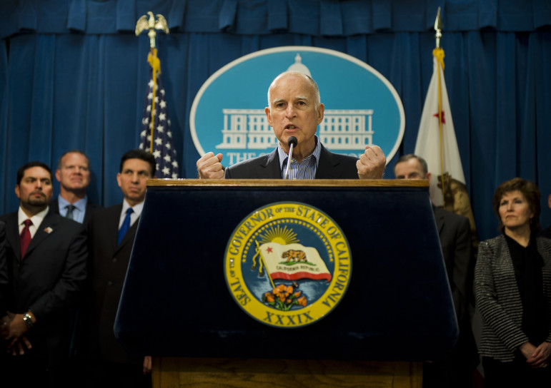 California Gov. Jerry Brown speaks at a press conference on Wednesday, April 24, 2013, in Sacramento, California.  