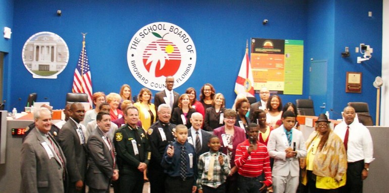 School board members, Superintendent Robert W. Runcie, partners and students at the signing of the Collaborative Agreement on School Discipline. 