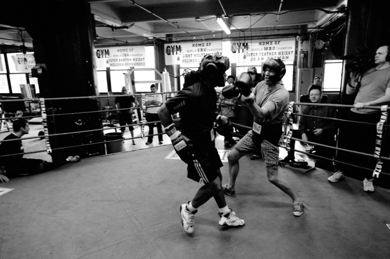 BROOKLYN, N.Y --  Adam Friedman celebrates his 40th birthday by going in the ring with his colleague Alvin Valentine, a former Golden Gloves boxer  at Gleason's Gym in Dumbo Brooklyn. Friedman and Valentine come from two entirely different worlds yet they found common ground working for Exodus Transitional Community, a non-profit organization that helps ex-convicts get their lives back on track.
