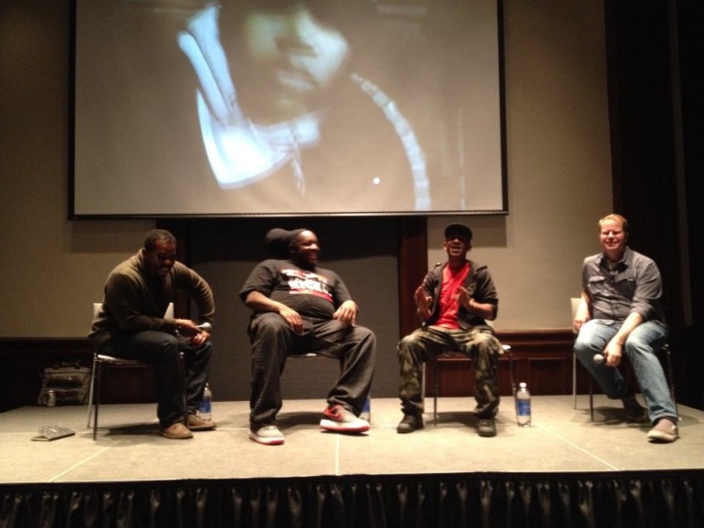 Buckshot (middle right) and DJ Evil Dee (middle left) of Black Moon joined forces with the Brooklyn Historical Society and Brooklyn Bodega on Nov. 21 to discuss the 20th anniversary of their debut LP, Enta Da Stage. 
