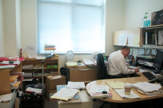 Assistant Public Defender Dominique Pinkney in his office at the Alameda County Juvenile Justice Center in San Leandro, Calif. 