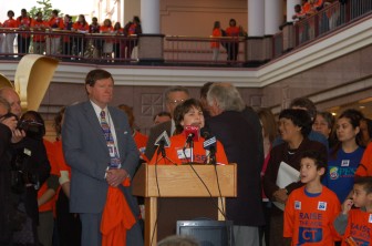 Diana Gonzalez, David Burgos's mom, who was instrumental in spearheading the effort to change the age in Connecticut, at a rally in 2007. 