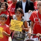 Immigration activists protest youth deportation.
