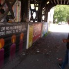 This anti-violence mural was painted in 2010 inside an underpass on 49th street, on the border of two rival gang territories in Back of the Yards. Since the mural was painted, McElrath-Bey said, fewer skirmishes have broken out at the site.