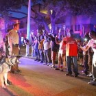 A Ferguson, Mo., police K-9 unit confronts demonstrators Sunday night during protests over the shooting by police of an unarmed teen.
