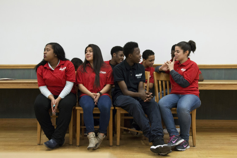 Teens act as jurors during a session of the Red Hook Youth Court — a program that trains youth in the community to handle low-level offenses such as vandalism, assault and truancy, involving youth ages 10 to 18. The court has the ability to issue sanctions such as community service hours, workshops, letters of apology and essays.