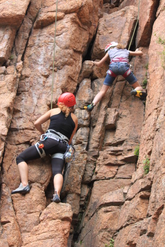 Participants in Phoenix Multisport’s “Together Families Recover” program during a climbing event at Bear Trap Ranch near Colorado Springs, Colo.