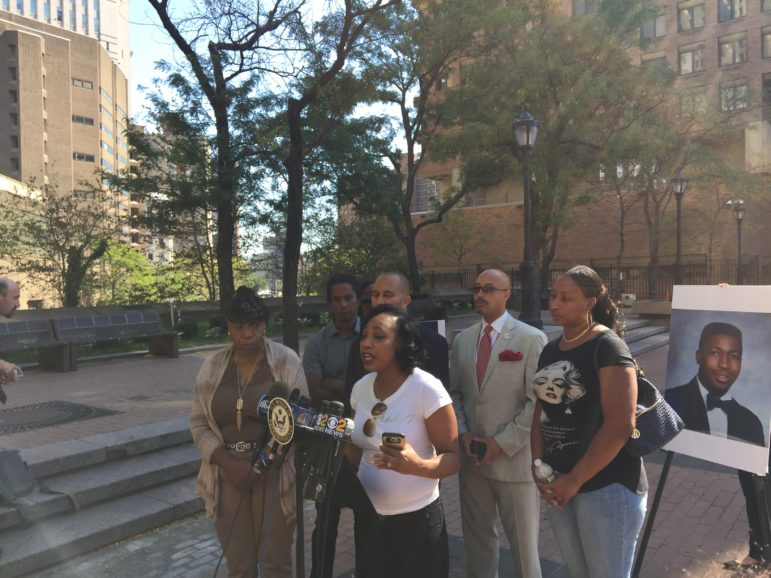 Constance Malcolm, mother of Ramarley Graham, speaks at a press conference in front of New York Police Department headquarters on Wednesday, September 14, 2016. Along with Gwen Carr (left), mother of Eric Garner, she expressed frustration over the continued protection of officers who have been investigated by the department. 