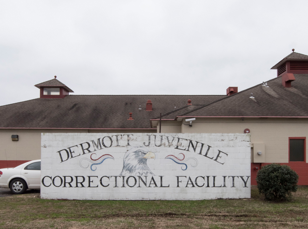 Youths went cold, dirty while held at Dermott Juvenile Correctional Facility, sign in front of building.