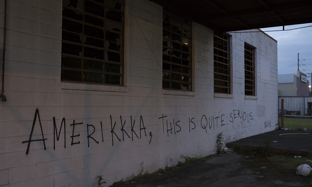 graffiti, white abandoned building in Baton Rouge, AmeriKKKa, Amerikkka, This is Quite Serious