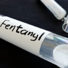 fentanyl: Fentanyl written on a bottle with label.