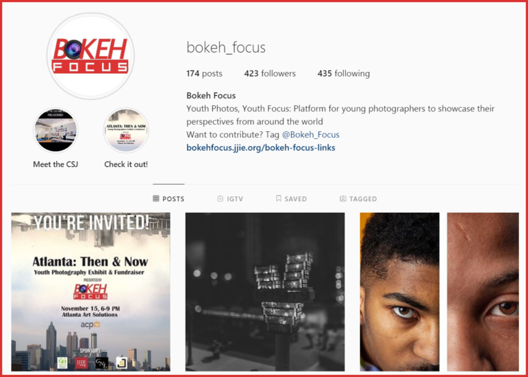 Bokeh_Focus Instagram account home page (partial screenshot capture) showing bio with logo and a few pictures