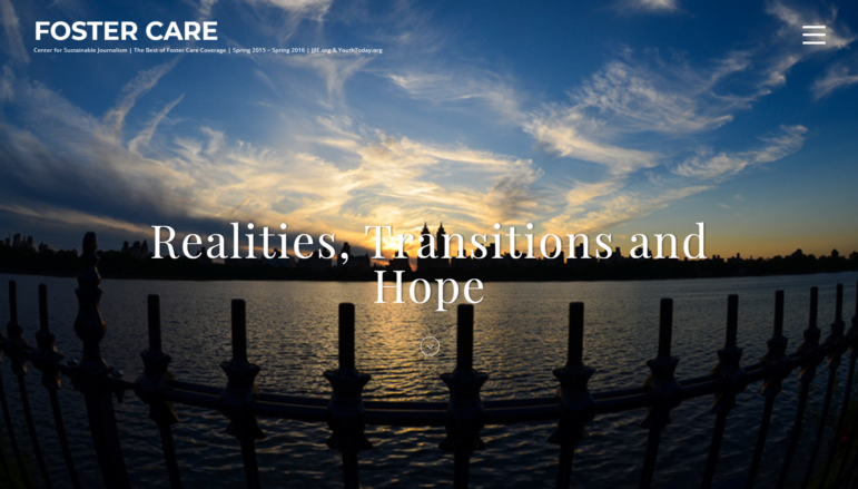 Foster Care: Realities, Transitions and Hope digital magazine titleon cover photo of lake and blue sky