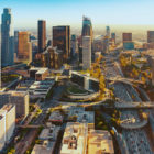 California: Aerial view of a downtown Los Angeles at sunset