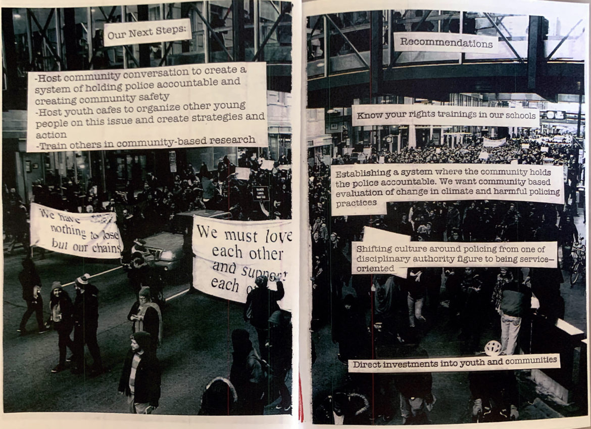 protests: scrapbook shows photo of protest with text pasted on top