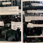 protests: scrapbook shows photo of protest with text pasted on top