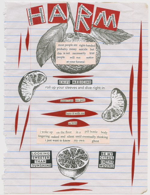 homeless shelter: Collage with fruit, the word harm