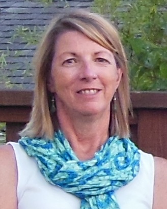 gun violence: Nancy Farrar Halden (headshot), ex-president of board of Gun Violence Prevention Center of Utah, smiling woman with blonde hair, white sleeveless top, blue print scarf