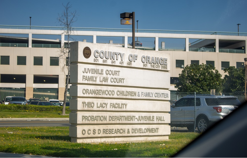 California: A street side sign indicating the location of buildings involved with the juvenile correctional departments in Orange County, California