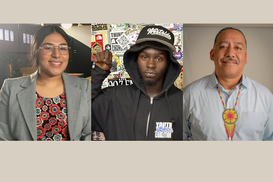 Juvenile Justice Reform: Three headshot composite — one dark-haired woman in gray suit jacket, one Black man in dark hoodie, one balding man in blue shirt